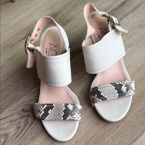 AGL White Leather Sandals with Snakeskin Toe Strap